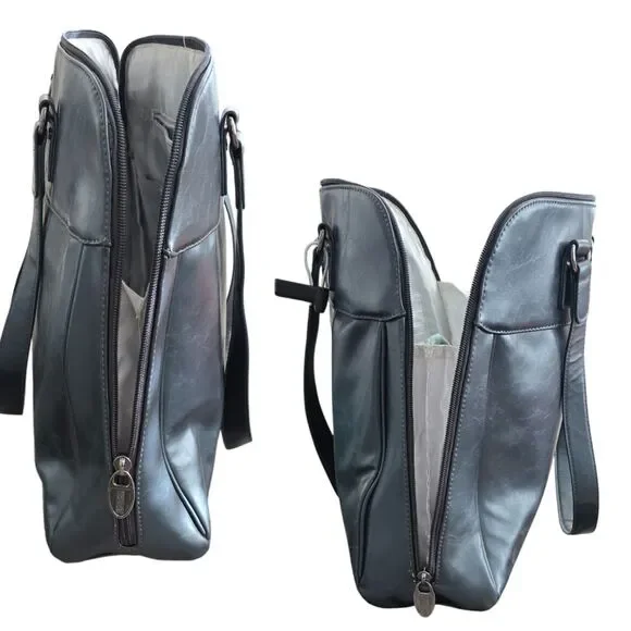 Kenneth Cole Reaction Laptop Tote Steel Blue Leather Work Business Carryall Bag - Picture 2 of 9